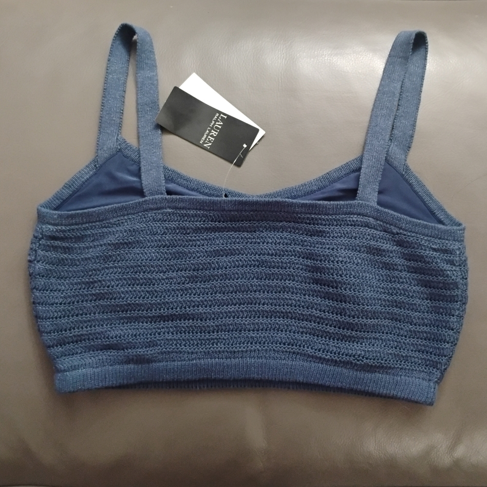 Lauren Ralph Lauren Linen-Cotton Cropped Indigo Blue Sweater Tank Top Sz S NWT - Picture 6 of 8